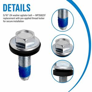 Tornillo agitador <span class=keywords><strong>para</strong></span> lavadora WP358237, rosca 5/16-24 con arandela integrada, cabeza hexagonal 7/16, repuesto <span class=keywords><strong>para</strong></span> lavadora <span class=keywords><strong>de</strong></span> carga superior - Product Image 3
