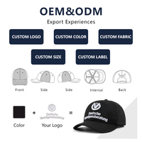 Gorra de Béisbol Personalizada con Bordado, 6 Paneles, Estructurada, de Sarga de Algodón, Negra, con Logotipo Bordado en 3D