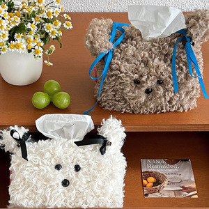 Cute plush puppy tissue box, suitable for dorm rooms, women's home use, desktop tissue box, living room desktop decoration, - Product Image 4