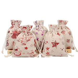 Bolsas de Regalo de Algodón y Lino con Cordón, Diseño de Copos de Nieve y Muñecos de Nieve Navideños, Estampado en Caliente, Disponibles en Fábrica - Product Image 3