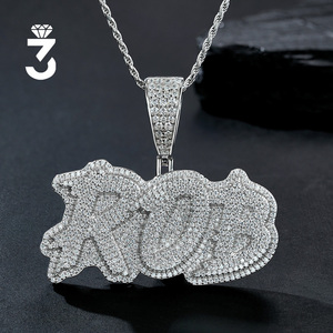 Pendentif en moissanite avec plaque nominative <span class=keywords><strong>ROB</strong></span> style Hip Hop, micro-pavé de pierres rondes sur toute la surface, en argent sterling S925, vente en gros - Product Image 1