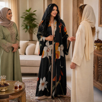 Abaya pour femme, robe longue ouverte, style vintage islamique, imprimé floral, manches larges et douces, ensemble complet avec hijab assorti, pour l'Aïd de Dubaï
