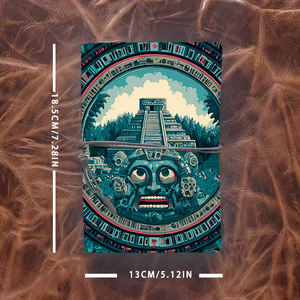 Cahier A6 fait main Design vintage fermeture à cravate 80 feuilles de papier épais cadeau parfait pour les membres du club de lecture avec <span class=keywords><strong>Pyrami</strong></span> aztèque - Product Image 4