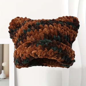 PARTYMENT Bonnet en tricot d'hiver pour femmes et hommes, fait main, rayé arc-en-ciel, crochet, oreilles de chat, style grunge, bonnet ample - Product Image 3