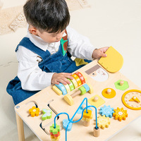Nouvelle Table d'Activités Multifonctionnelle en Bois pour Enfants, avec Panneau de Perles, Horloge et Engrenages, pour l'Éveil et l'Éducation Précoce (3-6 ans)