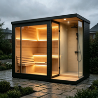 Kabin Taman Baru Pemanas Sauna Luar Ruangan Modern Tungku Pembakaran Kayu Elektrik Dengan Kombinasi Ruang Mandi Uap