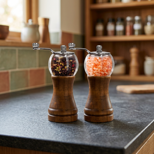 Wooden Salt and <b>Pepper</b> Mills with Glass Tops Manual Rotary Knob Refillable Mill Set for Kitchen Use - Product Image 4