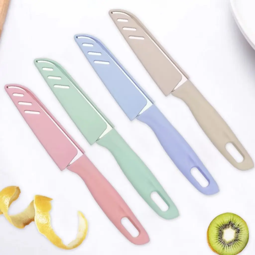 PP Cover Plastic Handle Paring Knife Stainless Steel Fruit Knife With Cover