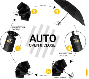 <span class=keywords><strong>Parapluie</strong></span> de voyage moderne inversé compact coupe-vent automatique à cinq plis avec revêtement argenté 10 baleines <span class=keywords><strong>grand</strong></span> format portable - Product Image 4