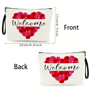 Sac cosmétique personnalisé de 12oz en toile de coton à fermeture éclair fourre-tout de rangement de voyage portable avec bienvenue pour les promotions - Product Image 4