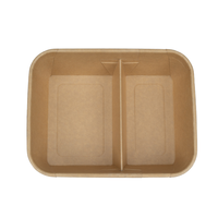 Boîte à lunch jetable en papier à 2 compartiments avec fond plat, bol en papier rectangulaire avec couvercle