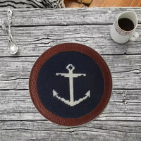 Sous-verre et dessous de plat ronds personnalisés Sanhome, style campagnard noir, en polyester écologique, motif ancre de bateau, pour hôtels et vin