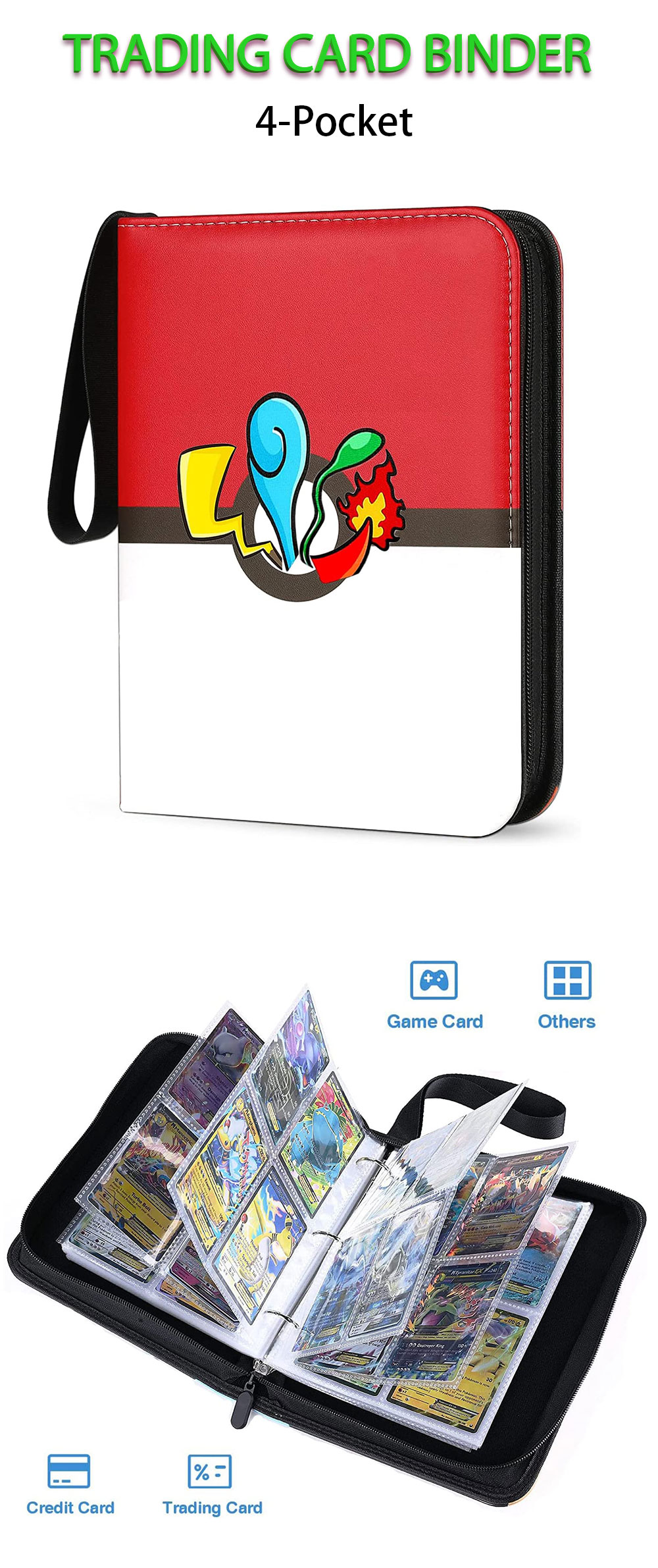 Card Binder 4-Pocket Album for Pokemon, TCG, Baseball & Sports Cards -  Holds 400 Cards, Custom Logo Accepted