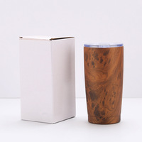 Gobelet de voiture sur mesure de 20 oz en acier inoxydable 304 à double paroi isolé sous vide, avec logo personnalisé et impression par transfert d'eau à motif bois