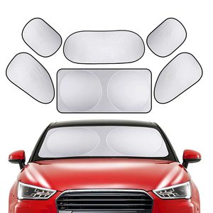 Juego de Parasoles para Auto, 6 Piezas, Recubrimiento Plateado, Protección de Aislamiento Térmico para Ventanas Delanteras, Traseras y Laterales, Plegables, Instalación con Ventosas - Product Image 1