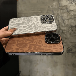 Custodia per PC leopardo placcato di lusso per <span class=keywords><strong>iPhone</strong></span> 16 15 <span class=keywords><strong>14</strong></span> <span class=keywords><strong>Plus</strong></span> 13 12 11 Pro Max protezione per lenti antiurto Cover morbida Capa - Product Image 6