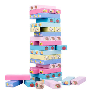 Ensemble de jeu de tour de culbutage en bois coloré personnalisable 51pcs 54 pces tour de culbutage à impression animale avec dés et cartes de pénalité - Product Image 3