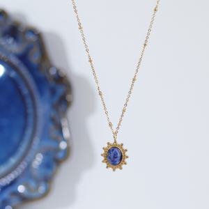 Elegant Vintage Style 14K Solid Gold Natural Blue <b>Sandstone</b> Pendant Necklace for Women and Girls Made of Stainless Steel - Product Image 4