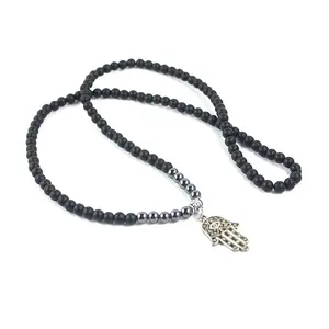 Perline di ematite in pietra opaca rotonda con perline per Yoga collana albero della vita collane da preghiera Hamsa Fatima per gli uomini