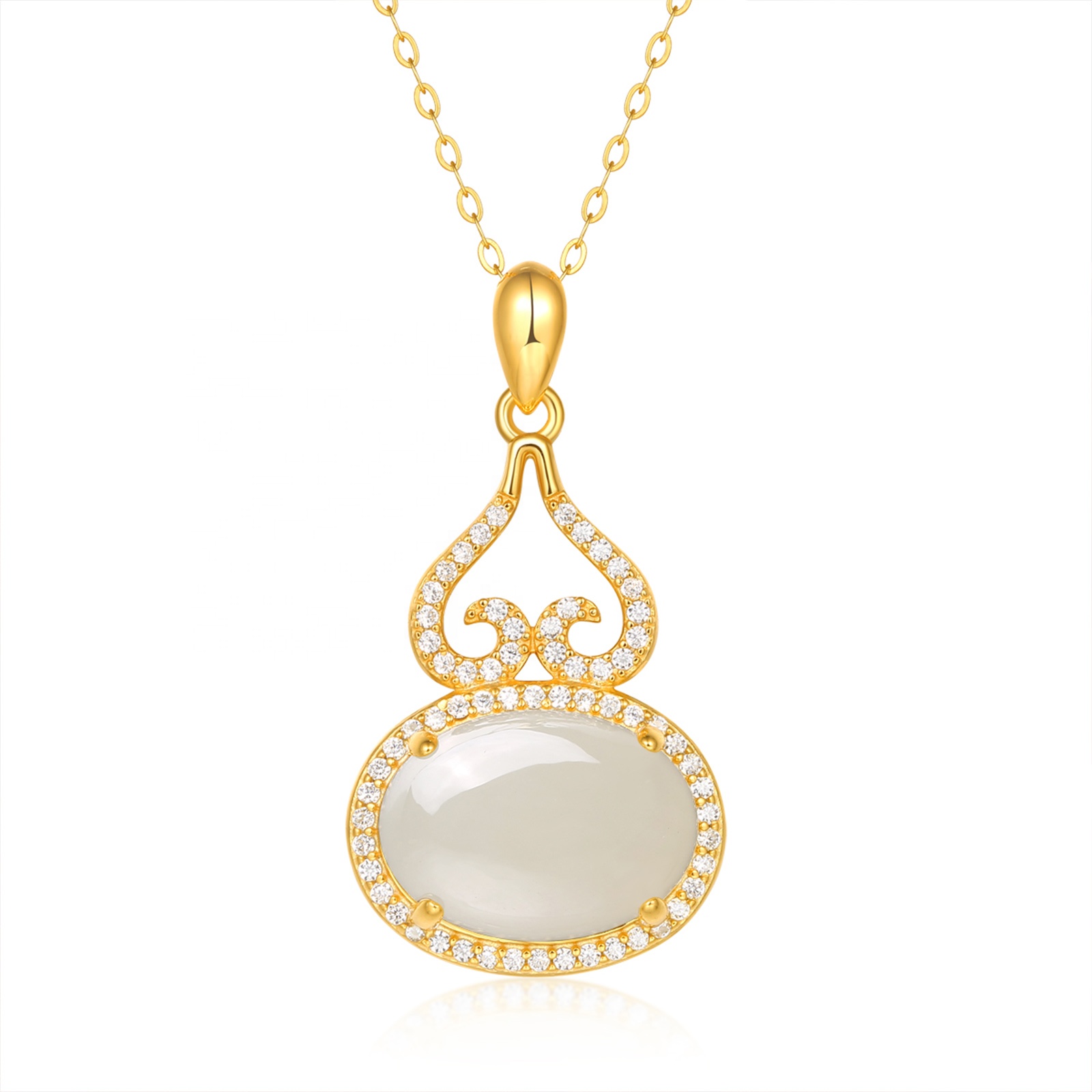 HMOIS  moissanite jewelry  sterling silver 925 pendants Cloud bead wholesale moissanite Hotan White Jade Necklace