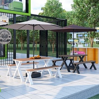 Ensemble table et chaises de jardin carrées en fer avec parasol, démontable, pour café et salon de thé - Design moderne et minimaliste