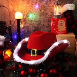 Accesorio de Disfraz Navideño de Vaquero del Oeste, Gorros de Santa con Luces LED - Product Image 3