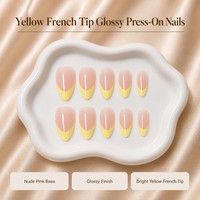 Y72 Kaixin Faux ongles à presser, forme amande moyenne, jaune doux, base rose nude, avec bordure française, pour usage intérieur, fournitures pour ongles