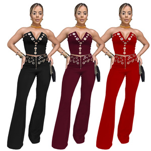 Tuta estiva Sexy Slim Fit da donna Set <span class=keywords><strong>2</strong></span> pezzi con tutina profonda a V - Product Image 1