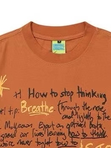 Camiseta Gráfica Oversize Holgada con Texto Escrito a Mano 'Stop Thinking BREATHE', Multicolor, Casual, Unisex, Manga Corta, 220 Gramos - Product Image 4