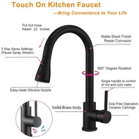 Robinet de cuisine mitigeur chaud/froid à capteur sans contact, avec douchette extractible, en acier inoxydable 304 et laiton sans plomb, avec bec haut pivotant
