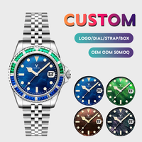 Montre automatique pour homme 40 mm, boîtier en acier inoxydable, verre saphir, bracelet en cuir, calendrier complet, mécanique