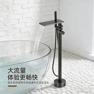 Robinet de sol pour baignoire tout en cuivre avec ensemble de douche multifonctionnel pour hôtels, accessoire de salle de bain chaud et froid pour la maison - Product Image 6