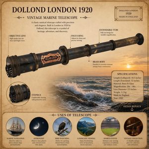 Télescope Nautique Vintage ALFA NAUTICAL Dollond London en Laiton, Longueur focale 500 mm, Grossissement 3,9x, Décoration Nautique pour la Navigation Maritime - Product Image 4