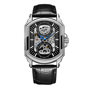 Reloj de pulsera cuadrado analógico luminoso esqueleto hombres reloj mecánico correa de cuero deportivo reloj automático de negocios para hombres - Product Image 4
