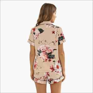 Conjunto de Pijamas de Seda 100% Tejida Estampada Personalizada para Mujer, Ropa de Dormir Transpirable de Manga Corta para Verano - Product Image 4