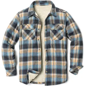 New fashion long sleeve front button closure lapel plaid check pattern shirt jacket men's street wear 100% cotton oversize shirt