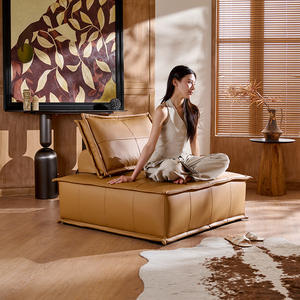 Canapé modulaire en forme de L Piedmont Tofu Block, en cuir véritable, rembourrage en mousse écologique, design artistique, pour salon - Product Image 1