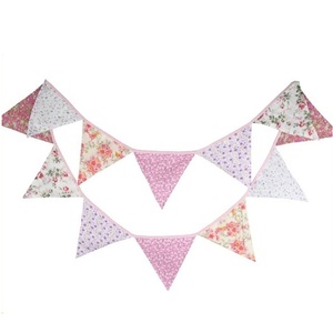 12 Stück Blumen-Wimpelkette aus Baumwolle, dreieckige Stofffahnen, rustikaler Landhausstil, hängende Girlande für Kindergeburtstag, Hochzeit, Party-Dekoration - Product Image 3