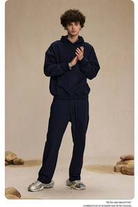 Của nam giới tùy chỉnh 350GSM Fleece Áo Thun tracksuits quá khổ HOODIE THÊU cho Puff in lót hai mảnh Sweatpants thiết lập cho - Product Image 4