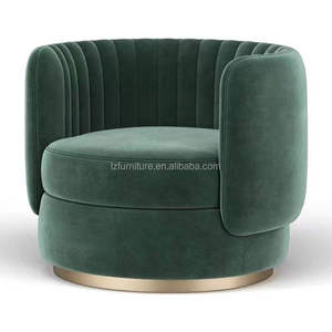 Factory Price Luxury Hote Lobby <b>Chair</b> Soft Velvet Upholstery <b>Round</b> Accent <b>Chair</b> with Gold Swivel Base - Product Image 2