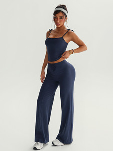 Conjunto de Yoga para Mujer, Top Corto y Pantalones Anchos de Pierna Ancha, Secado Rápido, Deportivo, Casual, Elástico, Suave, para Uso Diario, Moda de Verano - Product Image 4