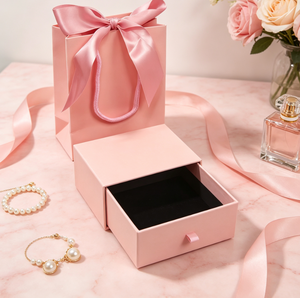 Boîte cadeau de luxe pour bijoux avec ruban et sac cadeau en papier, ensemble d'emballage élégant pour mariage, anniversaire, cadeau de bijoux - Product Image 5