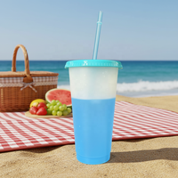 Gobelets jetables écologiques pour boissons froides glacées, 12 pièces de 24 oz, gobelets changeant de couleur avec couvercles et pailles