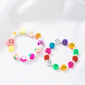 Wholesale Plastic Smile Face Fruit and Butterfly Beads Pearl Charm Bracelet Colorful Beaded Bracelet for Women