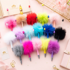 Stylo à bille Pom Pom multicolore avec tête en fourrure moelleuse, pointe de 1 mm, tige torsadée pour perles DIY, idéal pour l'école, le bureau, cadeau fantaisie, papeterie - Product Image 2