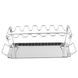 Estante de acero inoxidable para asar <span class=keywords><strong>pollo</strong></span>, bandeja de goteo para <span class=keywords><strong>horno</strong></span> de ahumar, con 14 ranuras - Product Image 3