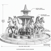 Hotel Plaza Landschaftsprojekt Großer Outdoor-Marmorbrunnen mit 4 Bronze-Pferdestatuen Wasserspiel
