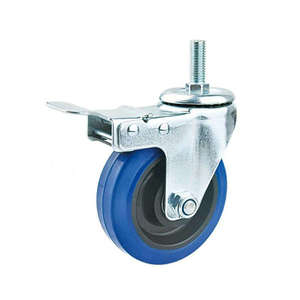 Roulette à usage moyen de tige filetée de 4 pouces 100MM Roulette pivotante bleue en TPR avec double roulement/frein - Product Image 2