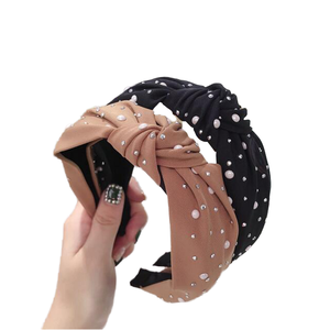 2021 Fashion Women's Handmade <b>Plastic</b> <b>Sweet</b> Style Fixed Hair Headband Shining Pearls Rhinestone Ornament Middle Knot Turban Hair - Product Image 4