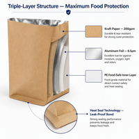 Sac en papier isolé en aluminium avec logo personnalisé pour poulet frit, sushi, pizza à emporter, écologique, kraft, vente en gros